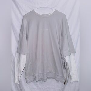 Zara Gray T-shirt Double Zipper Pullover Sweater size medium